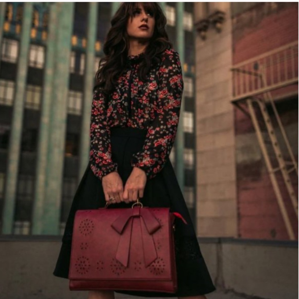 Ecosushi Faux Leather Bow Red  Briefcase Laptop Crossbody Bag